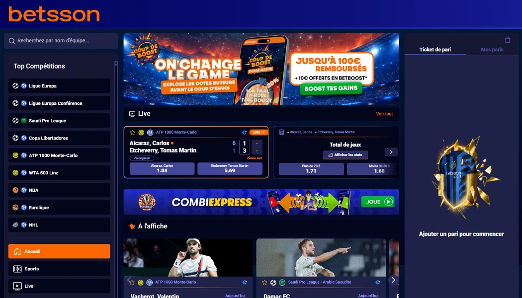 Parier en ligne sur Betsson