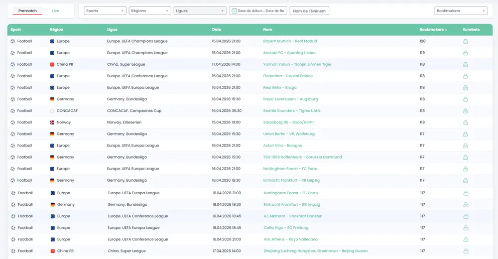 Prematchs sur Betburger, paris sportifs en ligne en direct