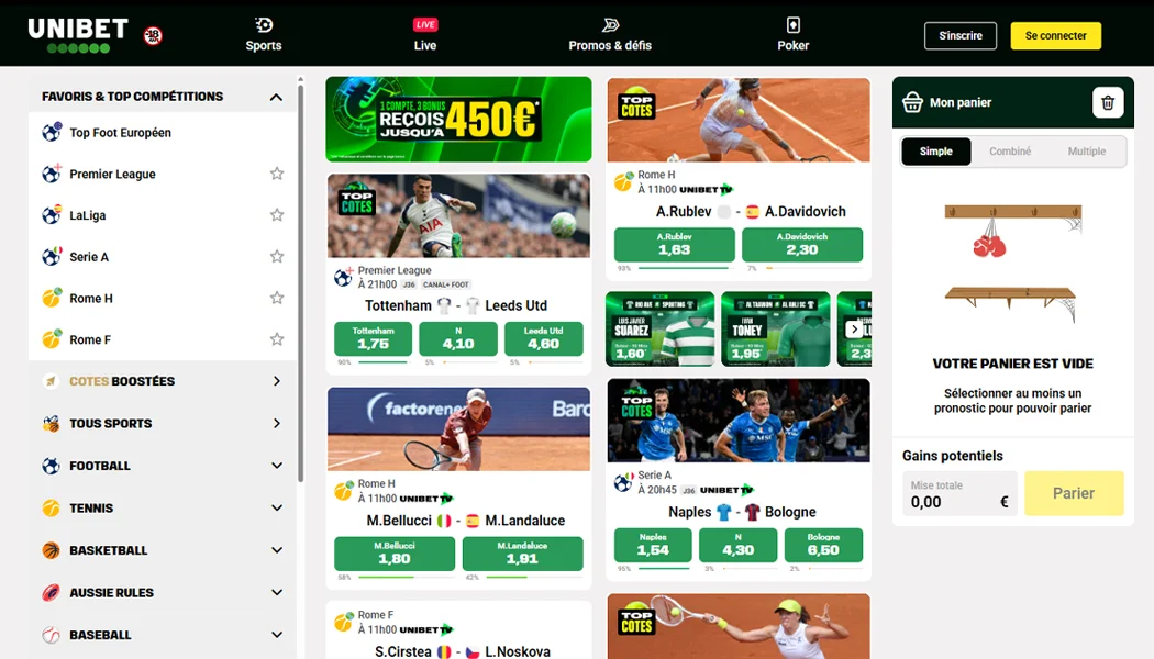 Unibet - Paris sportifs en ligne, accueil