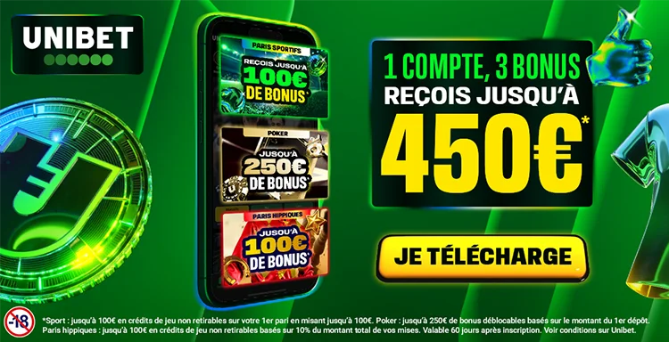 Bonus 100€ + 10€ sans dépôt Unibet Paris Sportifs